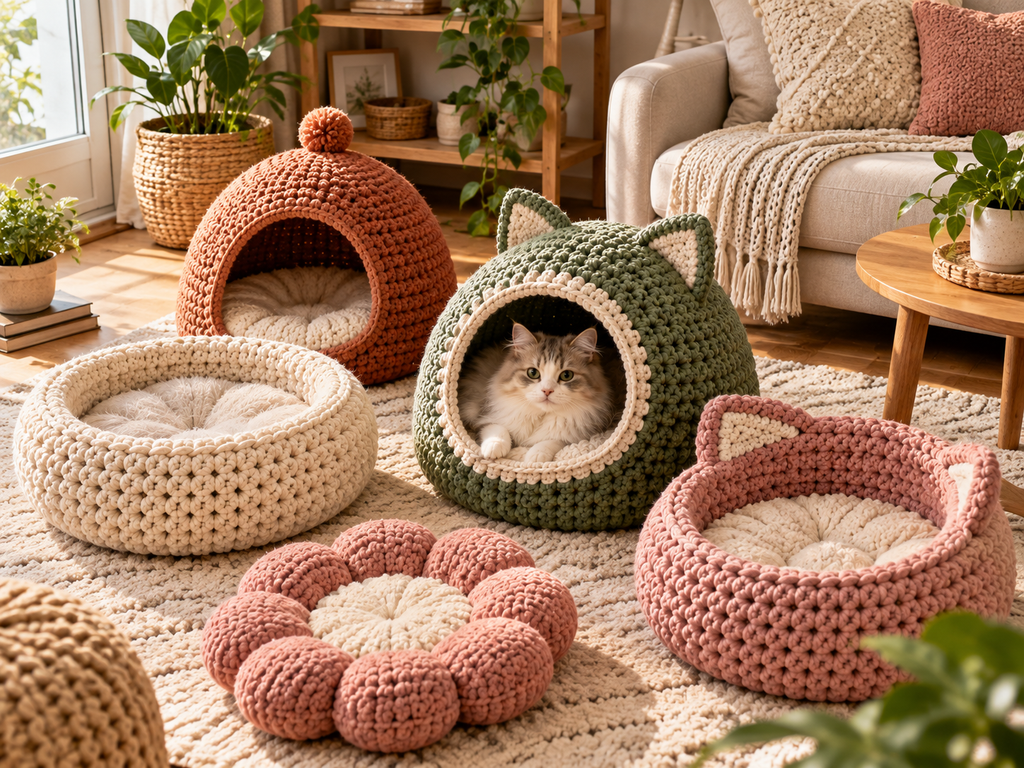 crochet cat bed and cat cave patterns