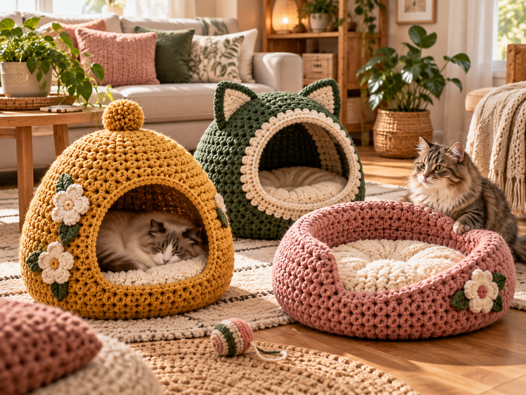crochet cat bed and cat cave patterns