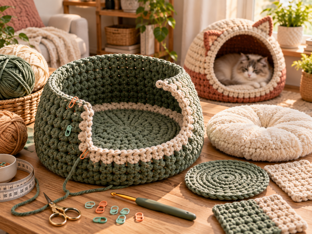 crochet cat bed and cat cave patterns