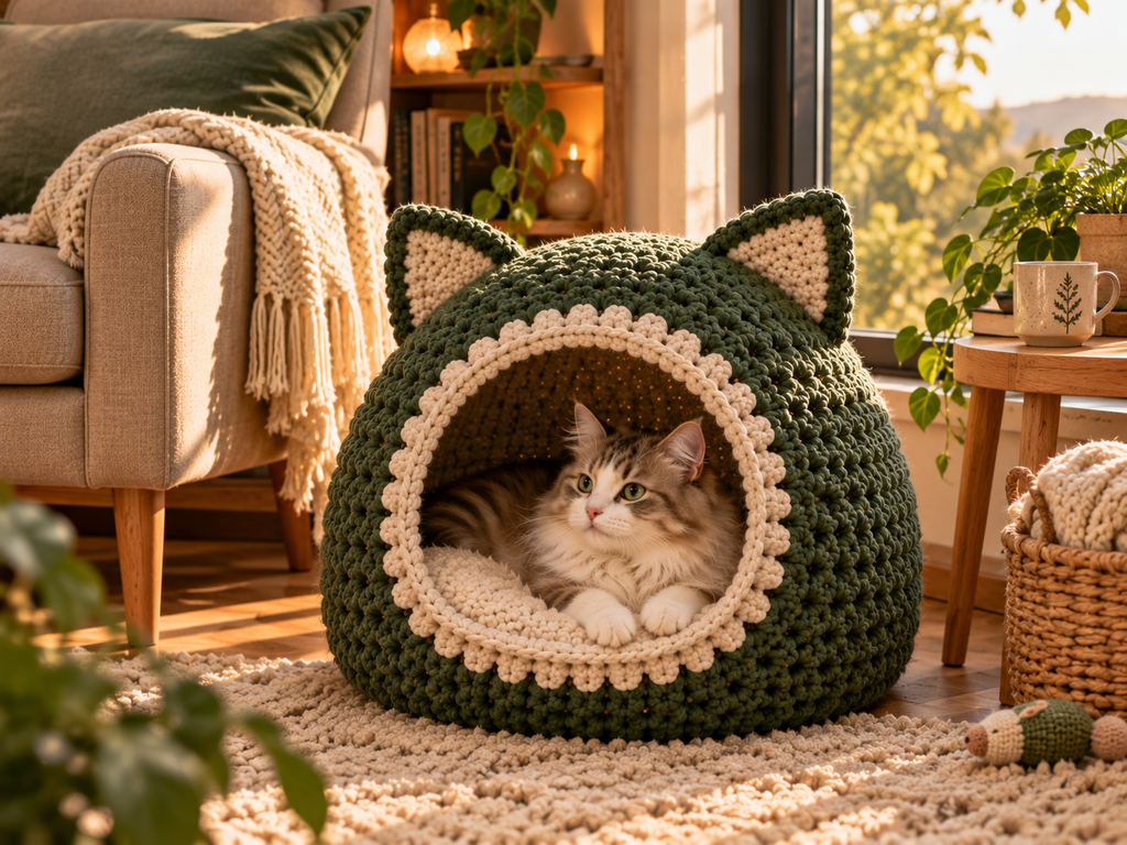 crochet cat bed and cat cave patterns